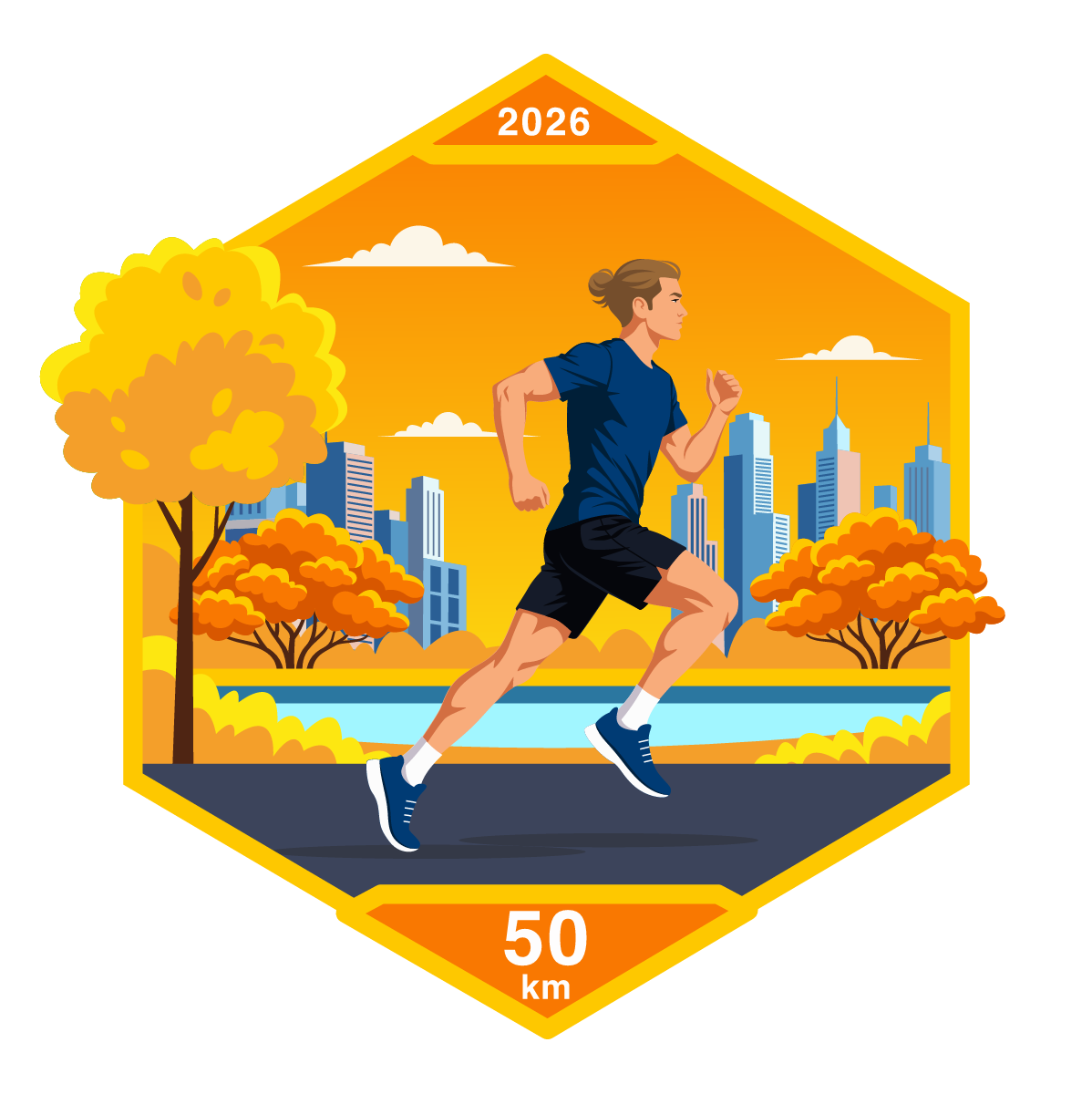 October 2026 Run badge showing a runner in a park